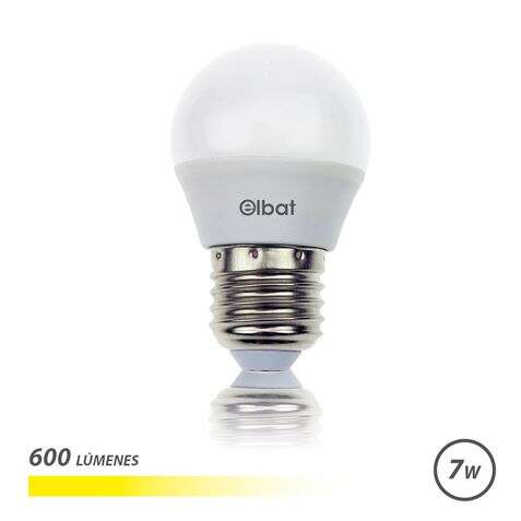 Elbat Bombilla LED - Potencia: 7W - Lumenes: 600 - Tipo de Luz: 3000K Luz Calida - Casquillo: E27 - Angulo: 220º - Dimensiones: 45X78mm - 30.000 Horas de Vida - 15.000 Encendidos - Color Blanco