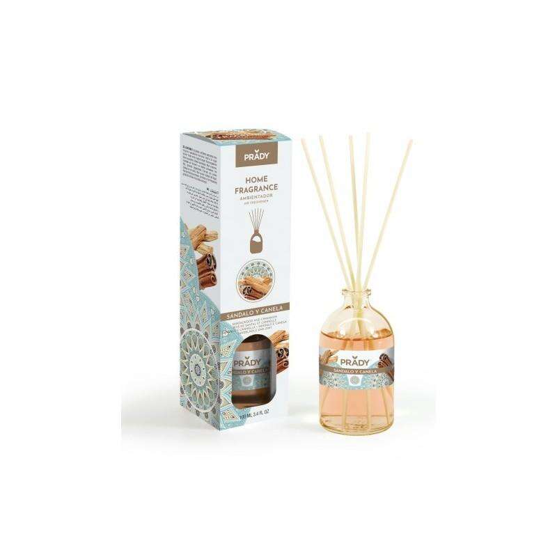 Prady Ambientador Mikado Sandalo y Canela - Frasco de Cristal 100ml y Varitas Difusoras