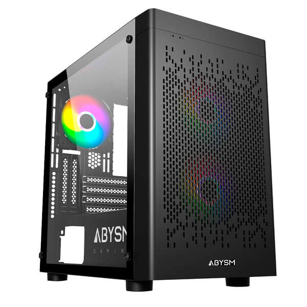 Abysm Danube Inva MX202 Caja Torre ITX, micro ATX - Lateral Cristal Templado - 3.5" y 2.5" - USB-A, USB-C y Audio - 3 Ventiladores ARGB Instalado - Soporta Refrigeracion Liquida