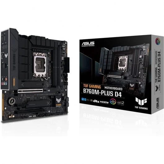 Asus TUF Gaming B760M-PLUS D4 Placa Base Intel PCIe 4.0, DDR4, M.2, 4x Sata III, Ethernet de 2.5Gb, HDMI, USB 2.0, 3.2