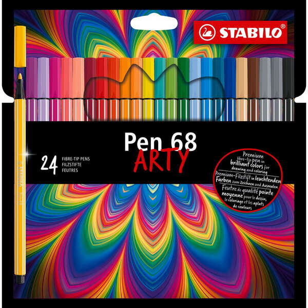 Stabilo Pen 68 Arty Pack de 24 Rotuladores - Punta de Fibra - Trazo de 1mm aprox. - Tinta a Base de Agua - Capuchon Ventilado - Colores Surtidos