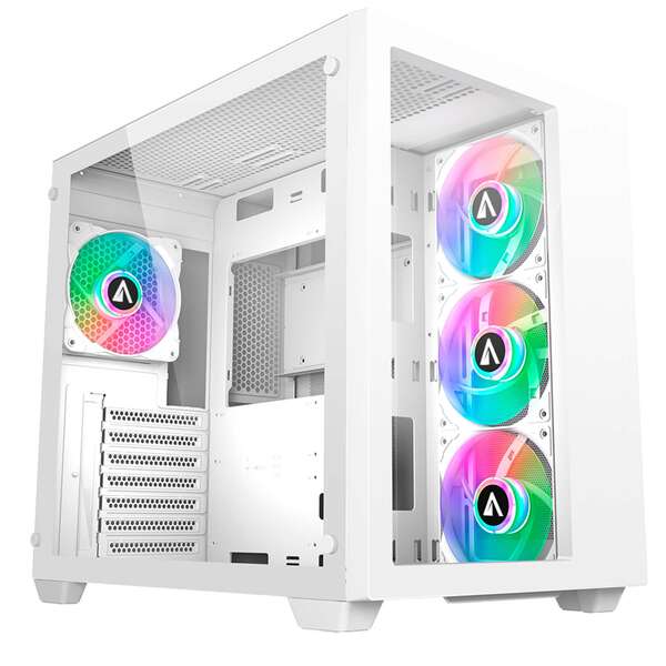 Abysm Danube Sava 285 BX203 White ARGB Caja Torre ATX, ITX, Micro ATX - Lateral y Frontal Cristal Templado - 3.5" y 2.5" - USB-A, USB-C y Audio - 4 Ventiladores ARGB Instalados - Soporta Refrigeracion Liquida