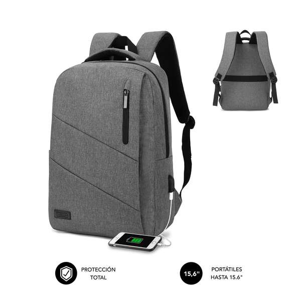 Subblim Mochila City - para Portatiles de hasta 15,6" - Resistente al Agua - Diseño Actual y Practico - Correas Ajustables - Color Gris