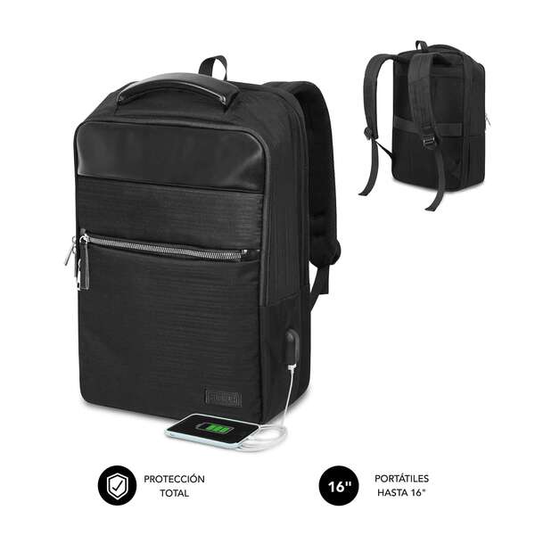 Subblim Mochila Air Padding para Ordenadores de 15,6" - Alta Proteccion con Sistema Air Padding - Resistente al Agua - Puerto USB - Color Negro