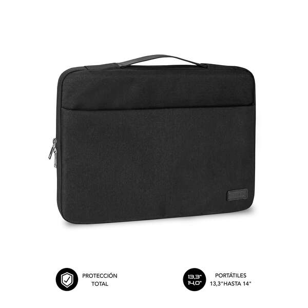 Subblim Funda Elegant para Portatil - Ideal para Viajeros, Negocios y Estudiantes - hasta 14" - Bolsillo Frontal con Cremallera - Proteccion Total - Tela de Poliester 600D - Interior Acolchado de Terciopelo - Color Negro