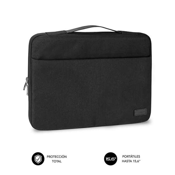 Subblim Funda Elegant 15,6" - Proteccion Resistente - Bolsillos Interiores - Cierre Doble Cremallera - Tela Poliester 600D - Interior Acolchado Terciopelo - Asa Retractil - Apertura Lateral - Compacta y Elegante - Color Negro