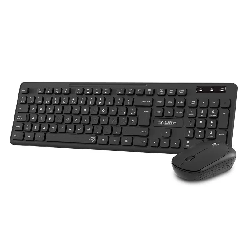 Subblim Combo Business Slim Silencioso Inalambrico 2.4G - Teclado y Raton Ergonomicos - Conexion Plug & Play - Resistente a Derrames - Pulsaciones Silenciosas - Color Negro