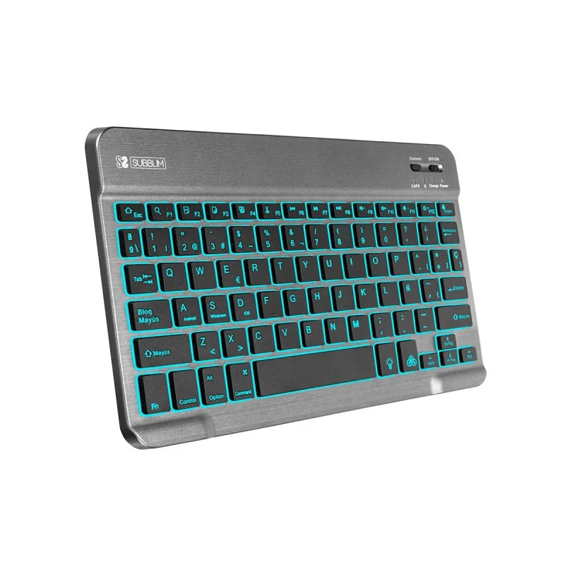 Subblim Teclado retroiluminado BT - 6mm de grosor - Conectividad Bluetooth 3.0 - Teclas de alta precisión - Batería Li-ion recargable - Color Gris