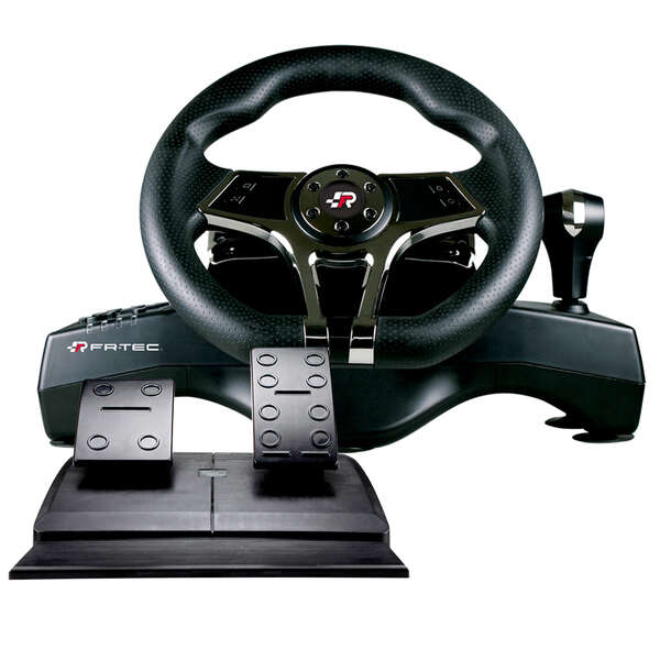 FR-TEC Volante Hurricane Wheel MKII Compatible con PC, PS4, PS3 y Switch - Volante con Levas y Cambio Secuencial - Pedales de Freno y Aceleracion - Botones Configurables - Efecto Vibracion - 3 Modos de Configuracion - Color Negro