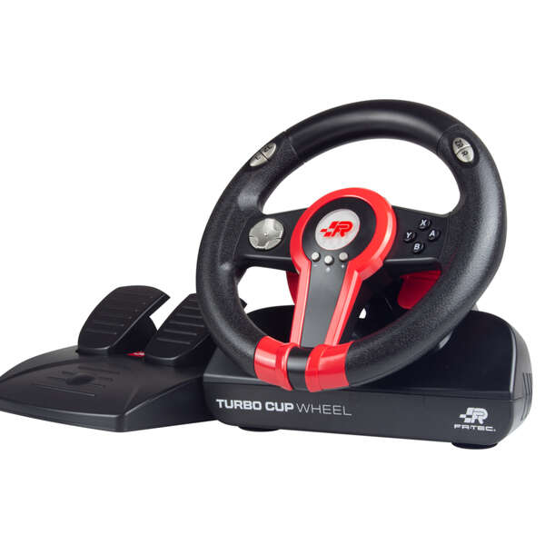 FR-TEC Volante Switch Turbo Cup Wheel - Compatibilidad con Nintendo Switch, Switch Oled y PC - Vibracion Ajustable - Rango de Giro de 180° - Incluye Pedales, Levas de Cambio y 12 Botones - Color Negro