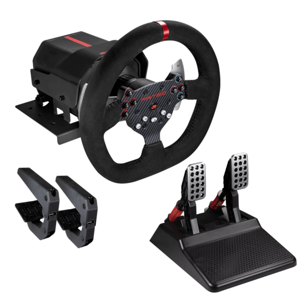 FR-TEC Volante con Force Feedback Force Racing Wheel - Tecnologia Forcesense - Aro de 26.5cm de Diametro - Pedales Regulables - Color Negro