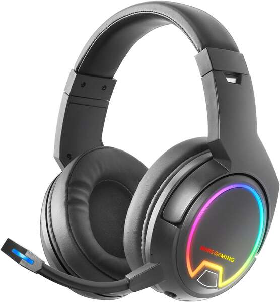 Mars Gaming Auriculares Inalambricos ARGB Flow 40h bateria - Microfono ENC Extraible - Tecnologia 2.4GPRO - Drivers 50mm FULL DYNAMIC BASS - Color Negro