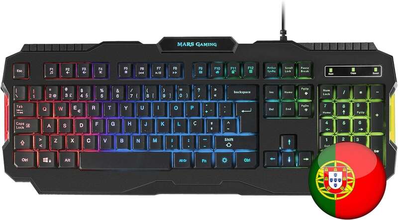 Mars Gaming MRK0 Teclado Gaming RGB Rainbow 9 Colores 15 Teclas de Funcion - 560x199x32mm - Retroiluminacion Multicolor, Capacidad Anti-ghosting, Pulsacion Optimizada, Procesador Gaming - Color Negro