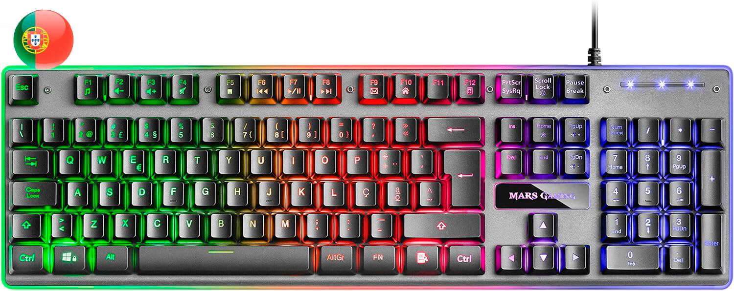 Mars Gaming Teclado Gaming MK220 - Tecnologia H-MECH - Iluminacion FRGB Rainbow - Panel de Aluminio - Base de ABS Reforzado - Po