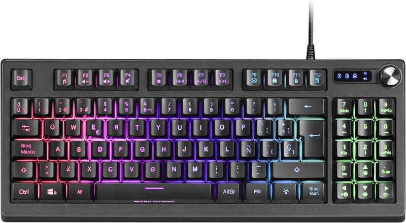 Mars Gaming Teclado MKREVO TKL con Pad Numerico - Tecnologia H-Mech - Iluminacion RGB 12 Modos - Rueda de Control Dual - Compatibilidad Multiplataforma - Color Negro
