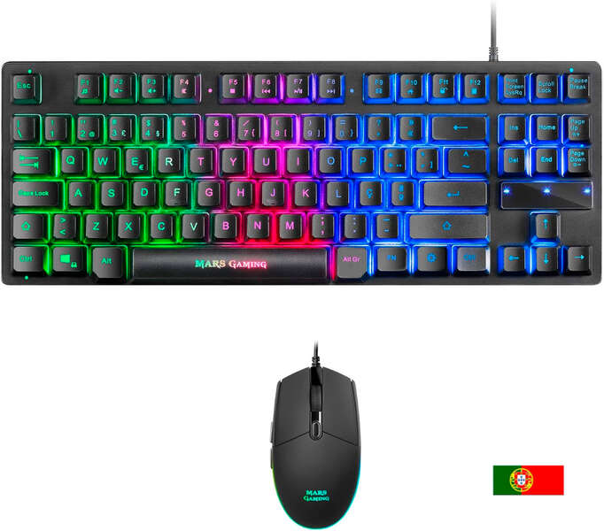 Mars Gaming Combo Gaming MCPTKL - Teclado TKL y Raton Ligero - Iluminacion RGB Breathing & Flow - Tecnologia H-Mech - Hasta 3200 DPI - Switches Mecanicos Huano - Prestaciones Gaming de Alto Nivel - Compatibilidad Total - Color Negro