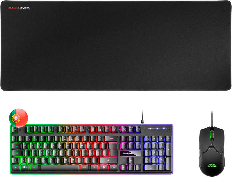 Mars Gaming Pack Premium Teclado hibrido H-MECH - Raton Ultra ligero 10K - Alfombrilla XXL - Tecnologia H-MECH - Iluminacion FRGB Rainbow - Raton Ultra-ligero 69g - Sensor Optico de 10000 DPI - Switches Mecanicos KAILH - Color Negro