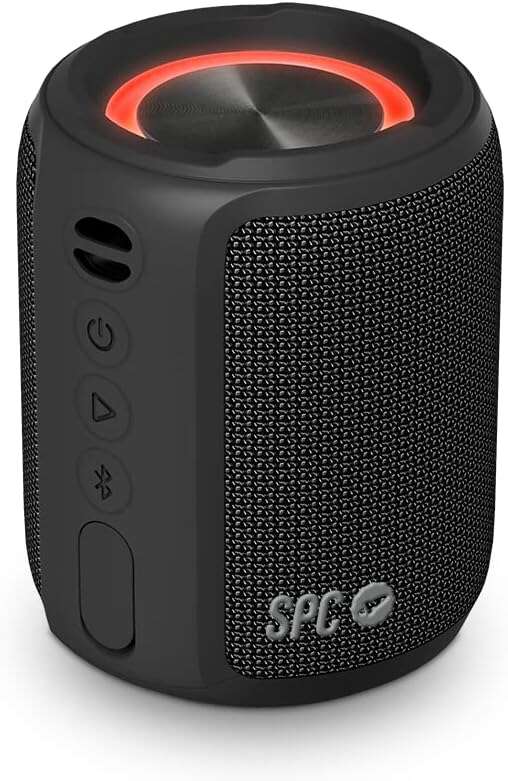 SPC Sound Powerpool Altavoz Portatil - 20 Horas de Autonomia - Tubo Compacto con Aro Luminoso - Potencia de 14W - Proteccion IPX7 - True Wireless Stereo y Manos Libres - Color Negro