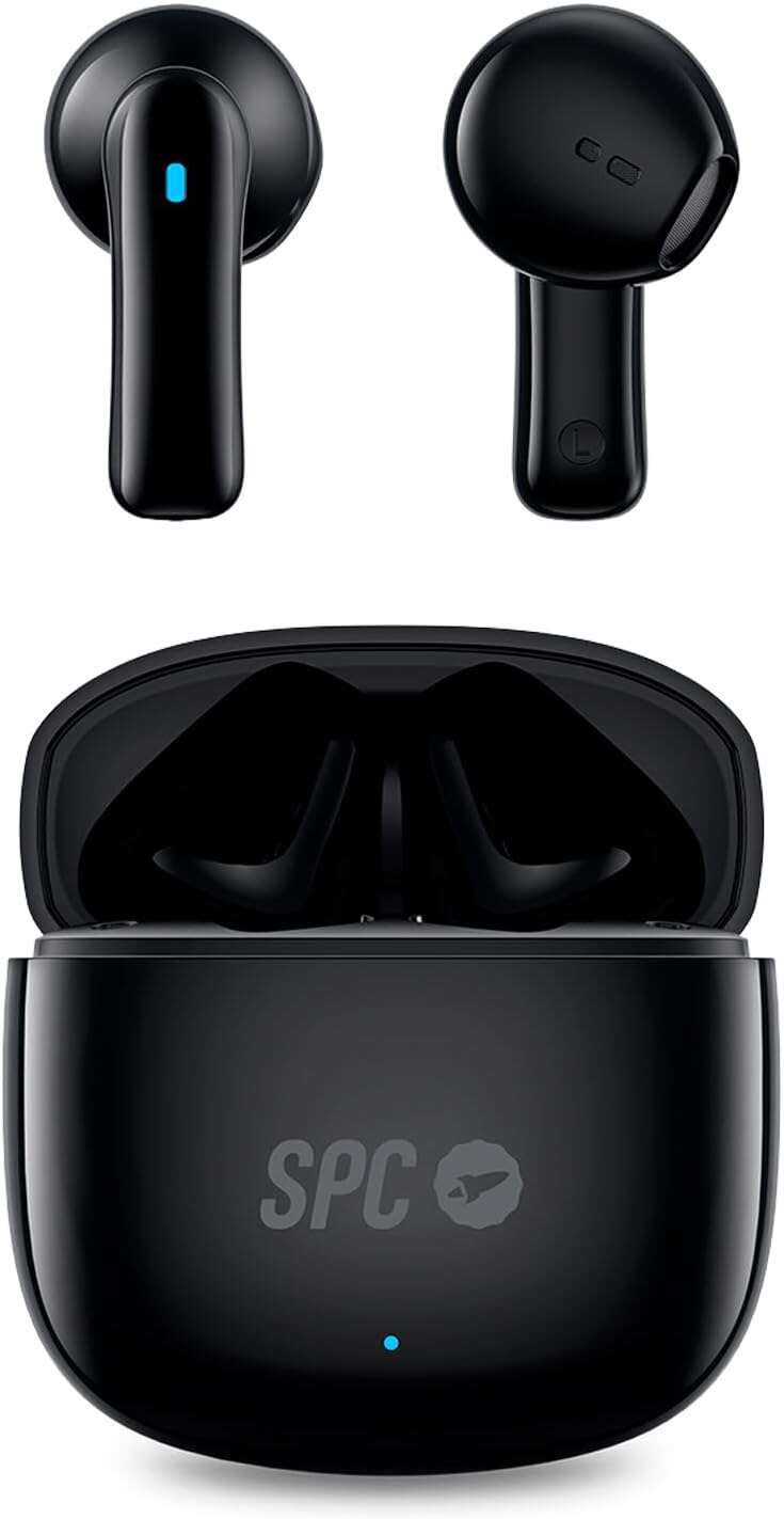 SPC Auriculares True Wireless Zion 2 Play - Autonomia 28 Horas - Base de Carga USB-C - Control por Toques - Compatible con Asist