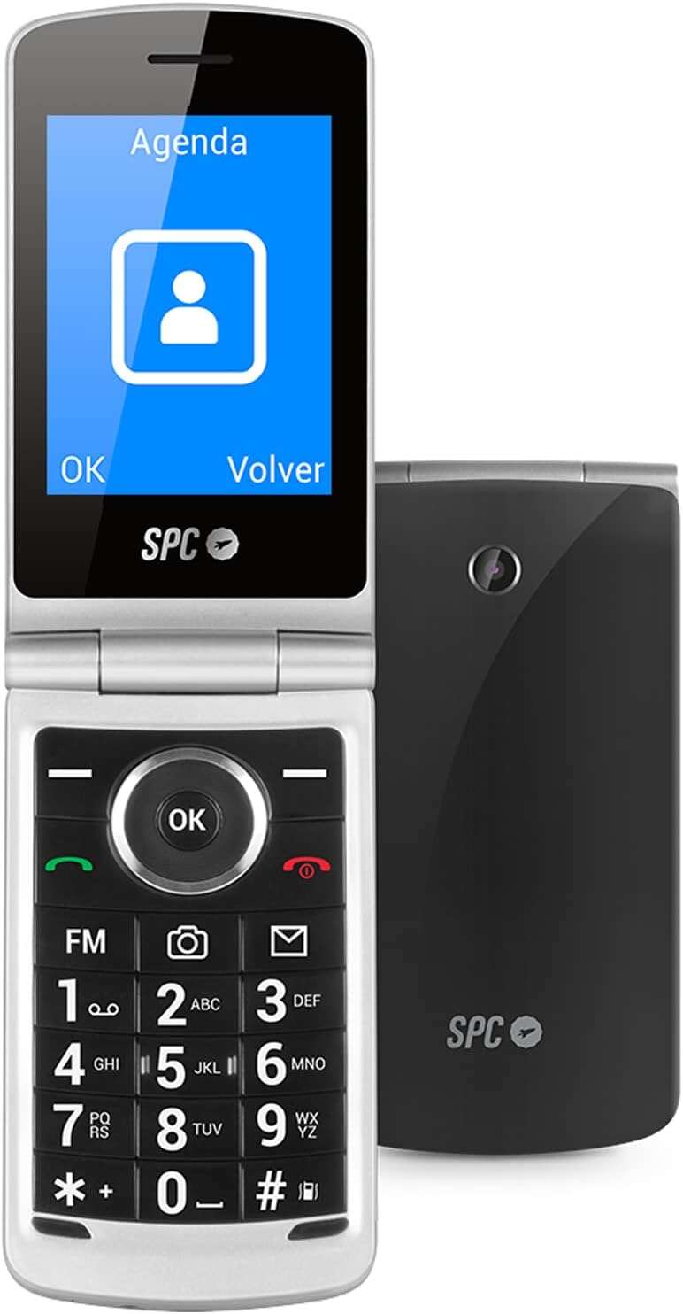 SPC Telefono Movil Minimalista con Tapa - 19mm de Espesor - Pantalla XL y Teclado Retroiluminado - Volumen Extra Alto - Accesos Directos a Camara, SMS y Radio - Funciones Practicas - Configuracion Remota - Color Negro