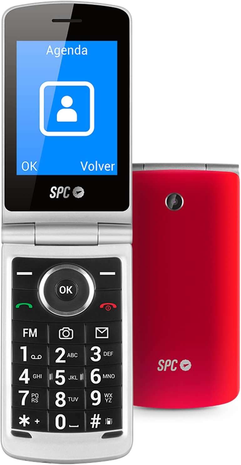 SPC Telefono Movil Minimalista con Tapa - 19mm de Espesor - Pantalla XL y Teclado Retroiluminado - Volumen Extra Alto - Accesos Directos a Camara, SMS y Radio - Funciones Practicas - Configuracion Remota - Color Rojo