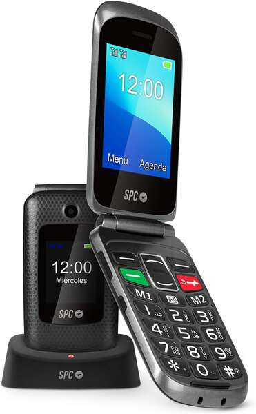 SPC Magnus Telefono Movil - Diseño de Concha - Teclas Grandes - Boton SOS - Base de Carga USB-C - Volumen de Timbre 95Db - Compa