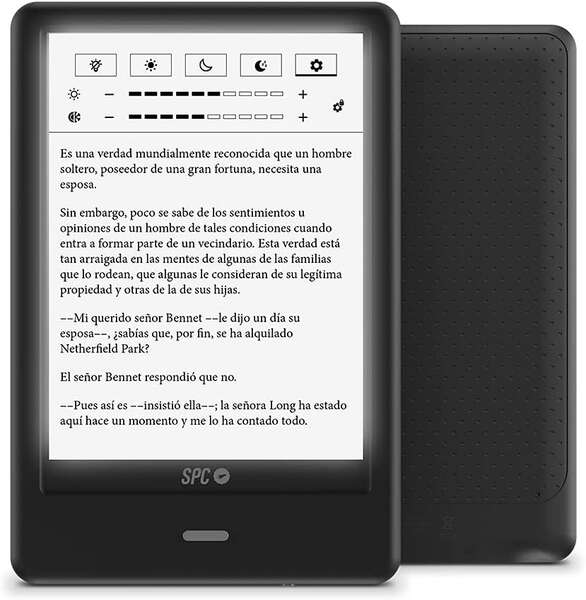 SPC Dickens Light Pro Ebook - Pantalla Tactil 6" Retroiluminada - Lectura Como en Papel sin Brillo - Diseño Fino y Ligero - Funda Protectora - Almacena hasta 20.000 Libros - Autonomia de un Mes - Color Negro