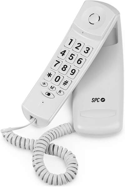 SPC Original Lite 2 Telefono Fijo - sin Pilas - sin Conexion a la Luz - Indicador Luminoso - 10 Memorias Indirectas - Compacto y Ligero - Color Blanco