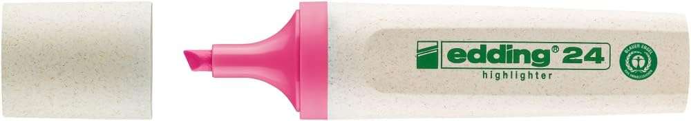 Edding 24 EcoLine Marcador Fluorescente - Punta Biselada - Trazo entre 2-5mm - 90% de Plastico Reciclado - Etiqueta Ecologica Blue Angel - Color Rosa