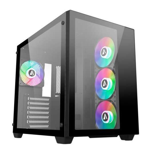 Abysm Danube Sava 285 BX203 Black ARGB Caja Torre ATX, ITX, Micro ATX - Lateral y Frontal Cristal Templado - 3.5" y 2.5" - USB-A, USB-C y Audio - 4 Ventiladores ARGB Instalados - Soporta Refrigeracion Liquida