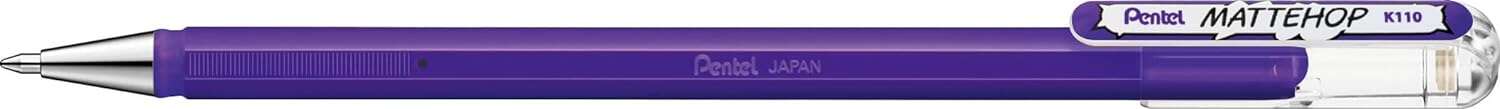 Pentel Mattehop Boligrafo de Bola - Punta 1mm - Trazo 0.5mm - Tinta de Gel Opaca - Fabricado con 55% de Materiales Reciclados - Color Violeta