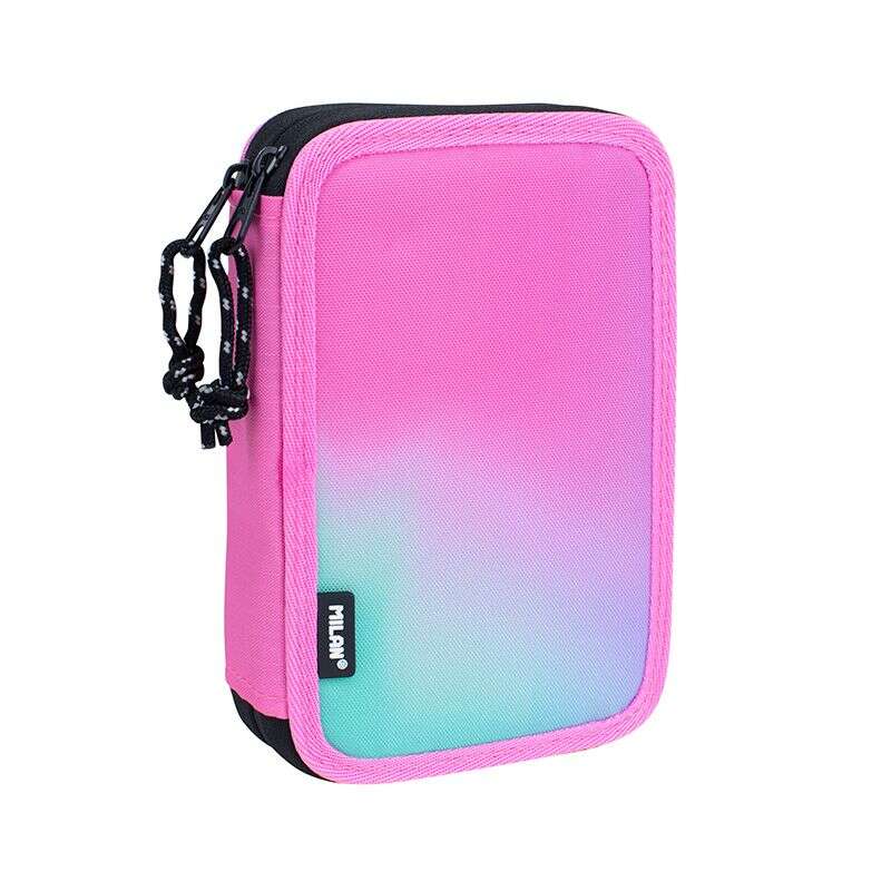 Milan Sunset Plumier de 2 Pisos con 2 Gomas de Borrar, Sacapuntas, Lapiz, Boligrafo Compact, Regla, 12 Lapices de Colores y 18 R