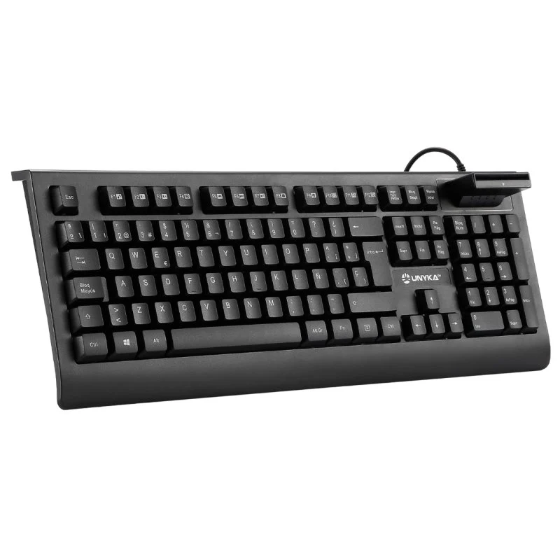 Unykach KB918 Teclado USB con Lector Inteligente de Tipo PC/SC 2.0 como DNIe o Tarjeta Sanitaria - Idioma Portugues - Color Negro