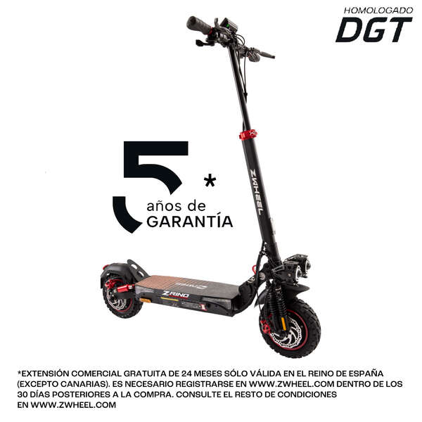 Zwheel ZRino Duo Patinete Electrico Motor 2x 500W - Homologado DGT - Suspension Delantera y Trasera - Ruedas Off-Road 10" - Velocidad hasta 25Km/h - Autonomia hasta 45km - Carga Maxima 120kg