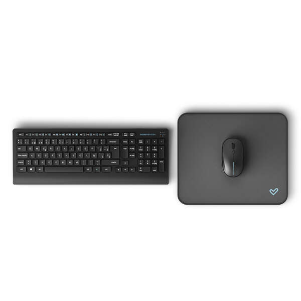 Energy Sistem Office Wireless Set 3 Silent Packde de Raton + Teclado de Oficina Inalambricos + Alfombrilla - Interruptores Silenciosos - QWERTY - Inalambrico - Bateria Interna - Resistente al Agua - Color Negro