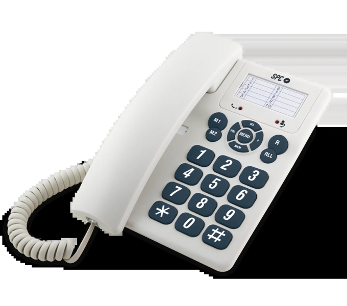 SPC Original Telefono Fijo Teclas Extragrandes - Diferentes Niveles de Timbre - 3 Memorias Directas - Para Mesa y Pared - Color Blanco