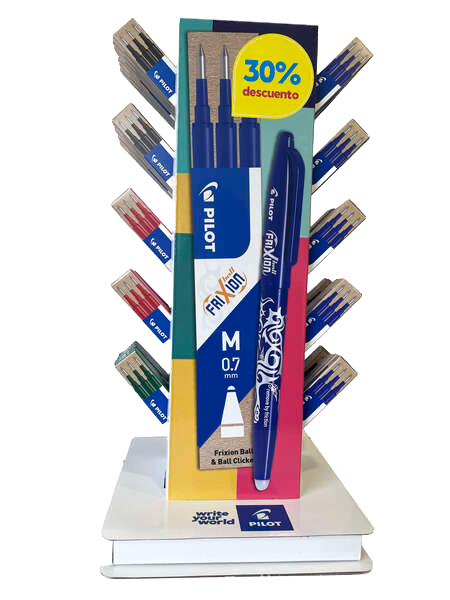 Pilot Expositor de 60 Packs de 3 Recambios para Frixion Ball / Frixion Clicker - Tinta Gel Borrable - Punta de Bola 0.7mm - Trazo 0.4mm - Colores Surtidos