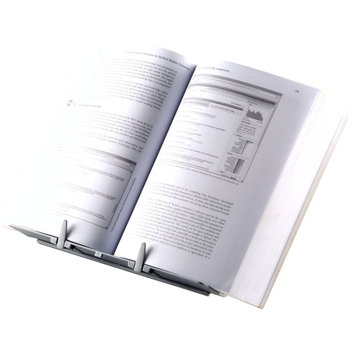 Fellowes Atril para Libros Ajustable con Clips - 9 Ajustes de Altura - Base Antideslizante y Plegable - Capacidad para 400 Hojas A4 - Color Plata