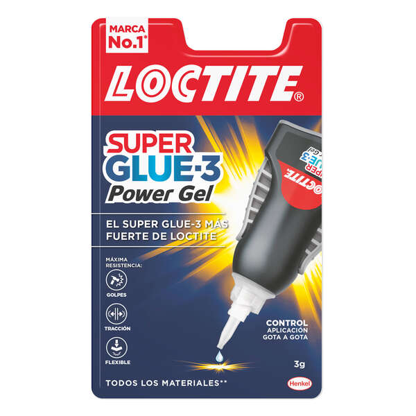 Loctite Superglue-3 Control Power Gel 3gr - Adhesivo Instantaneo Flexible y Extrafuerte - Resistente a Golpes. Torsiones y Vibraciones - Dosificacion Exacta Gota a Gota