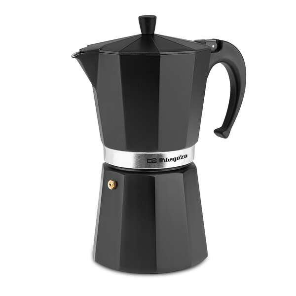 Orbegozo KFN 1210 Cafetera de Aluminio Negra - Capacidad para 12 Tazas - Mango Ergonomico - Valvula de Seguridad - Facil de Limpiar - Diseño Atractivo