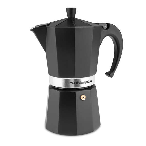 Orbegozo KFN 910 Cafetera de Aluminio Negra - Capacidad para 9 Tazas - para Cocinas a Gas - Electricas y Vitroceramica - Asa Ergonomica y Valvula de Seguridad