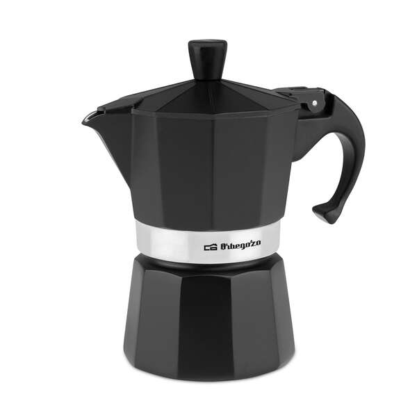 Orbegozo KFN 310 Cafetera de Aluminio Negra - Prepara 3 Tazas de Cafe en Segundos - Mango Ergonomico para Mayor Seguridad - Valvula de Seguridad - Facil Limpieza - Ideal para Casa U Oficina