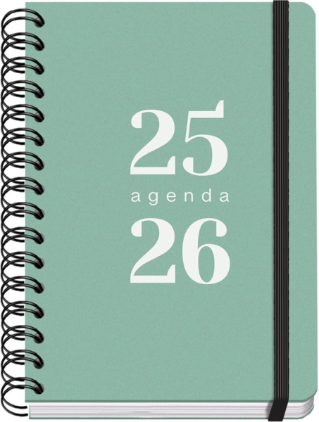 Dohe Grammar Agenda Escolar 25/26 Espiral A6 - Dia Pagina - Papel 80g/m2 - Cubierta de Polipropileno - Cierre de Goma Elastica - Color Verde