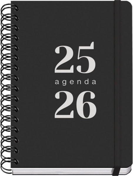 Dohe Grammar Agenda Escolar 25/26 Espiral A6 - Dia Pagina - Papel 80g/m2 - Cubierta de Polipropileno - Cierre de Goma Elastica - Color Negro
