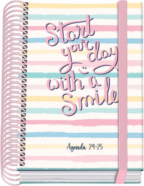 Dohe Smile Agenda Escolar Espiral A6 - Dia Pagina - Papel 70g/m2 - Cubierta de Carton Plastificado - Cierre de Goma Elastica