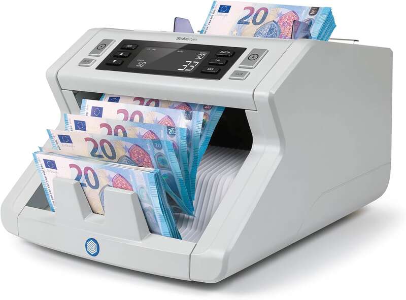 Safescan 2210 Contadora de Billetes - Cuenta 1.000 Billetes por Minuto - Deteccion UV y Tamaño - Alarma Billetes Sospechosos - Verifica Billetes de Euro (Es-1/Es-2)