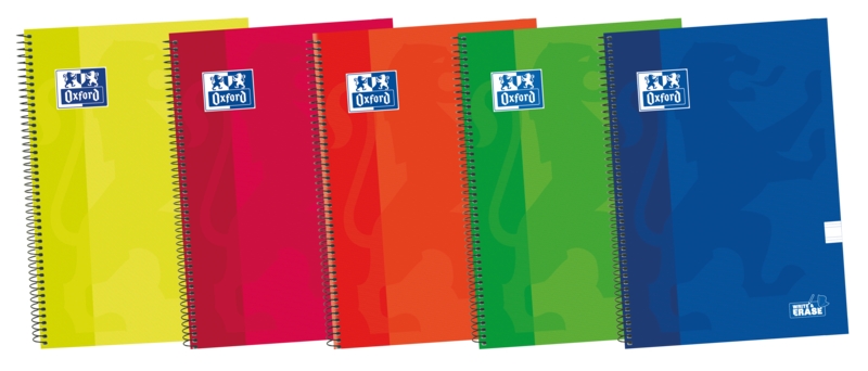 Oxford School Classic Write&Erase Fº Cuaderno Espiral - Tapa Extradura - Pauta 2.5mm con Margen - 80 Hojas - Colores Surtidos