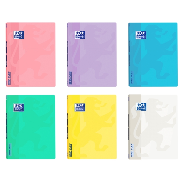 Oxford School Openflex Write&Erase A4 Libreta Grapada - Tapa de Plastico Resistente - 1 Linea con 2 Margenes - 48 Hojas de Colores Pastel - Ideal para Escribir y Borrar Facilmente