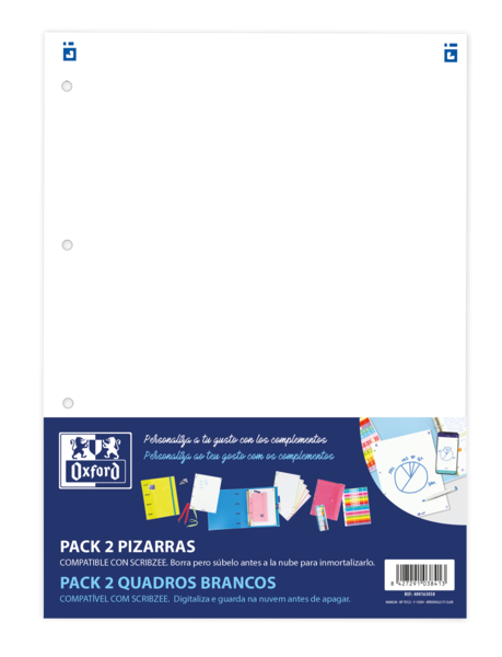 Oxford Complementos Pack 2U Pizarras W&E - Superficie de Escritura Magnetica - Incluye Rotulador y Borrador - Facil de Instalar y Transportar