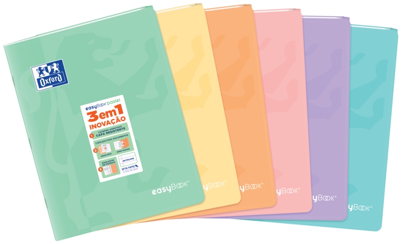 Oxford Easybook A4 Libreta Grapada - Tapa de Plastico Resistente - 1 Linea con 2 Margenes - 48 Hojas de Papel Pastel